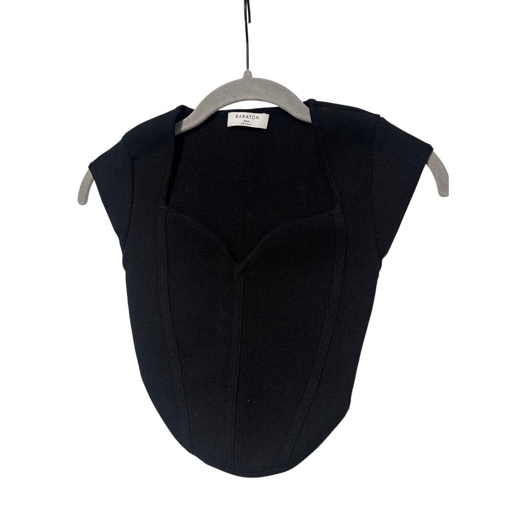 Babaton Aritzia Black Knit Sweetheart Cap Sleeve Top Women’s 2XS Fitted - Picture 2 of 7